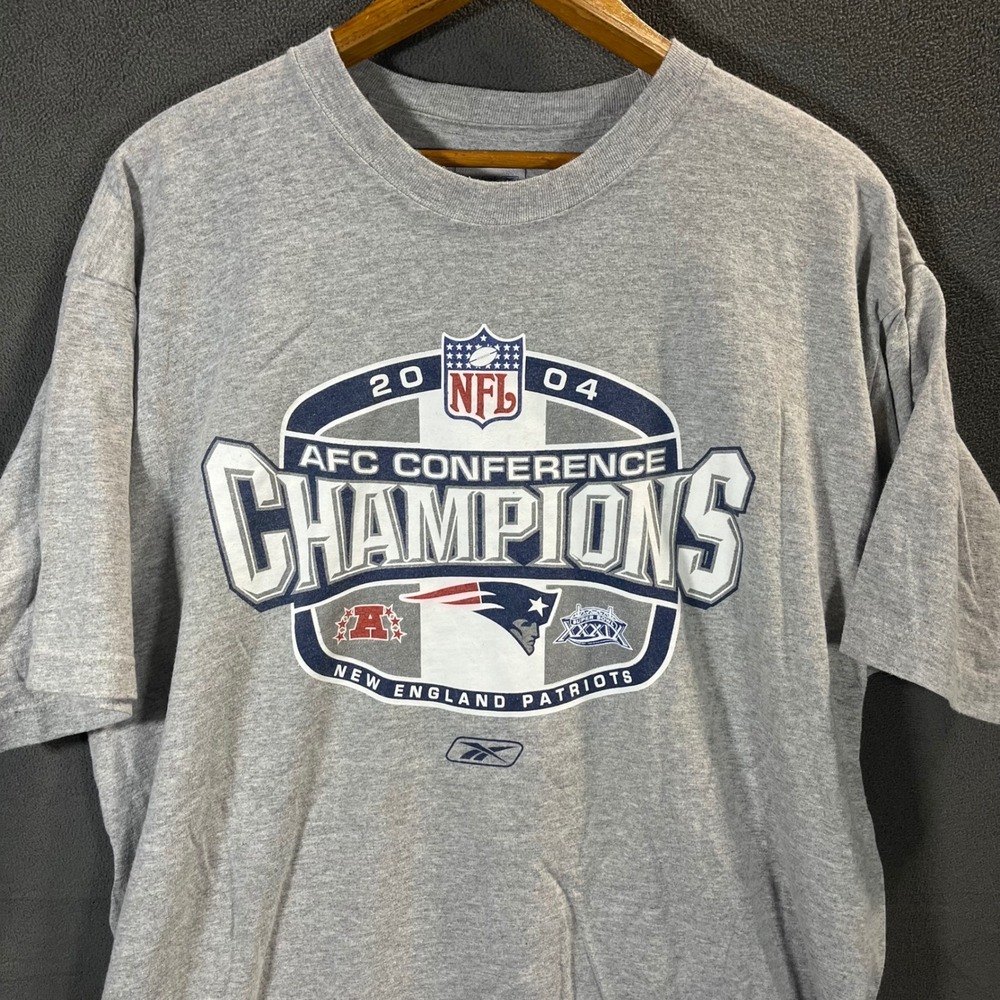 Vintage 2004 New England Patriots AFC Champions Reebok T-Shirt Gray Mens Large